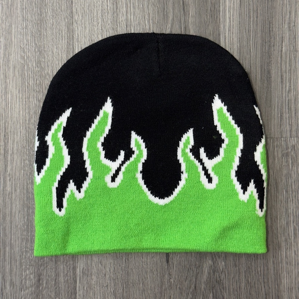 Flame Beanie Green & Black Beanie
